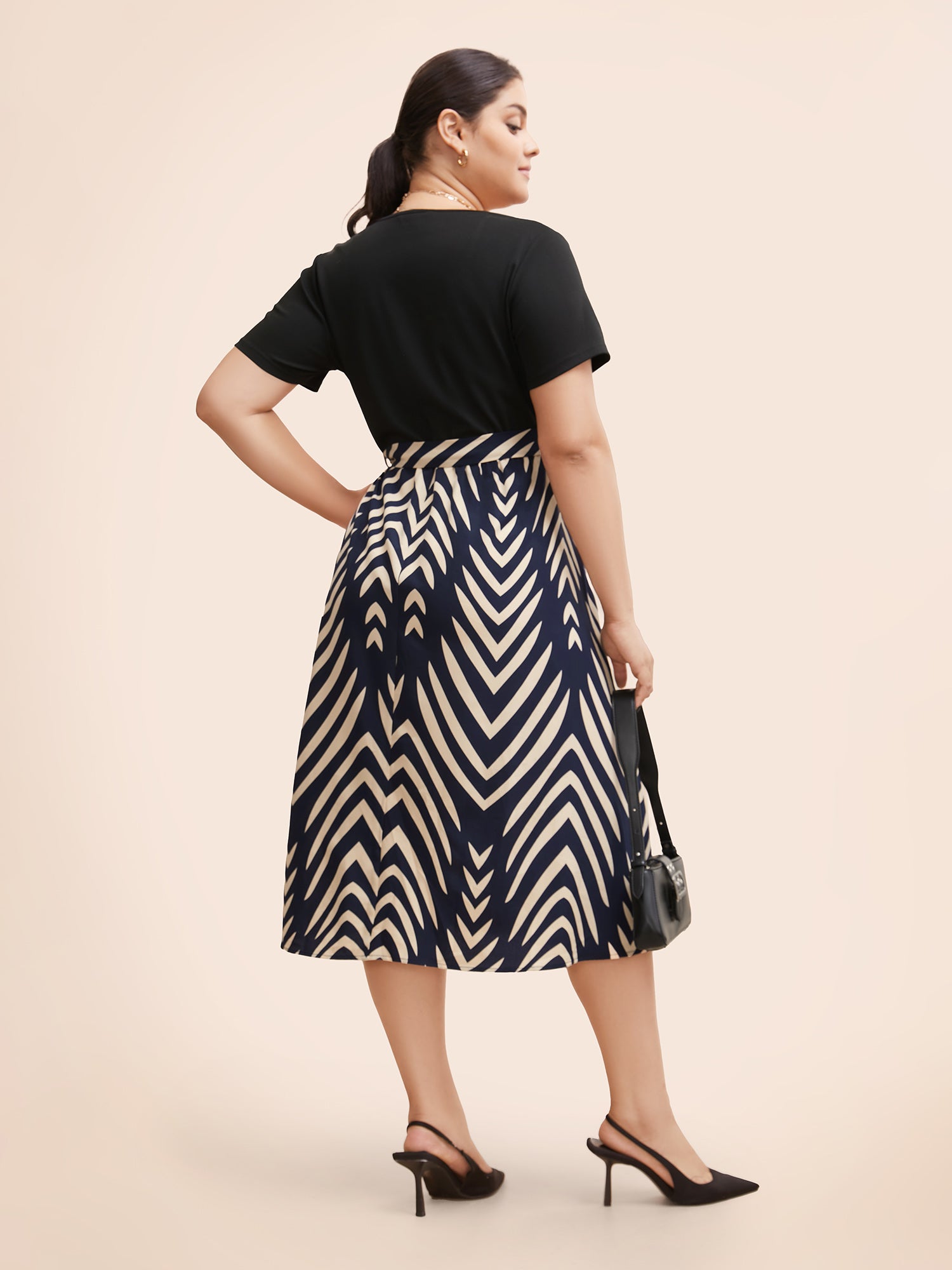 Square Neck Striped Patchwork Belted Dress