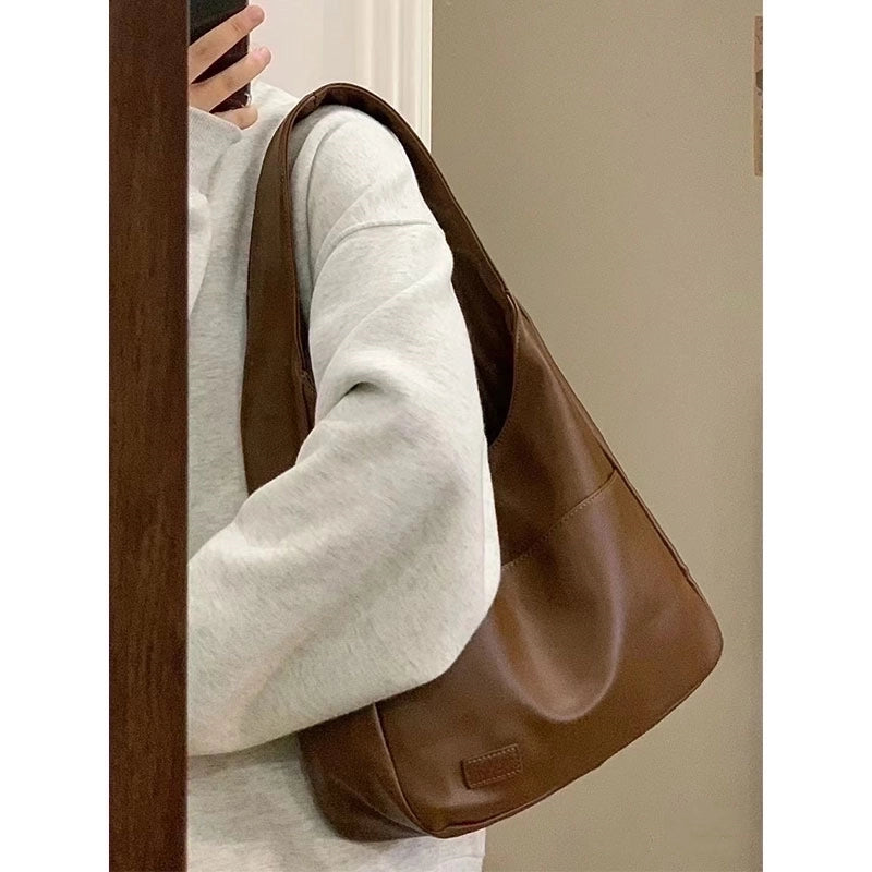 Women's Large Autumn Pu Leather Solid Color Fashion Square Zipper Tote Bag