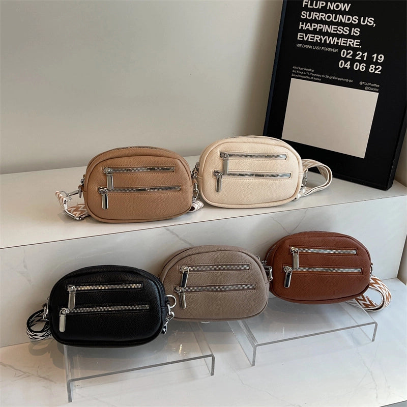 Women's PU Solid Color Elegant Basic Streetwear Sewing Thread Square Zipper Shoulder Bag