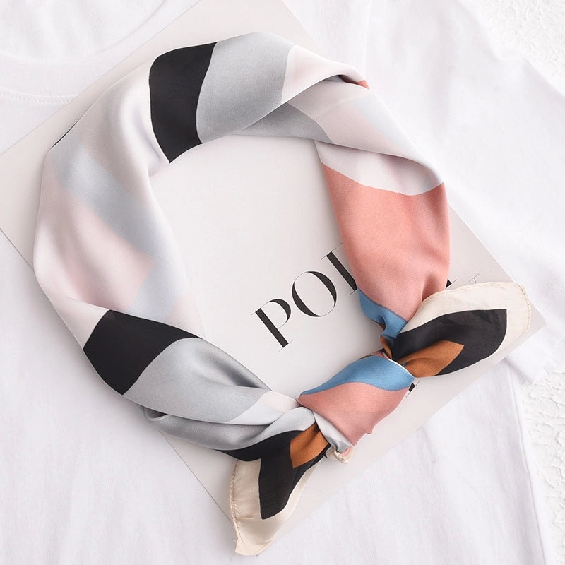 Women's Sweet Color Block Satin Silk Scarf