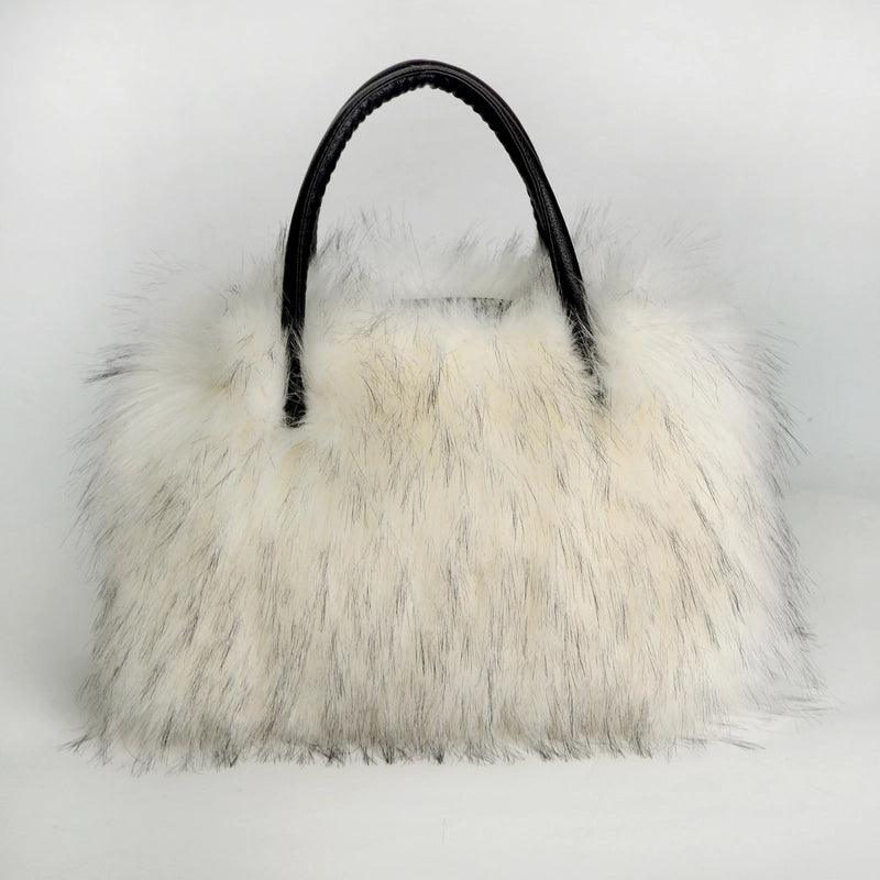 Women's Large Imitation Fur Solid Color Basic Classic Style Square Zipper Tote Bag