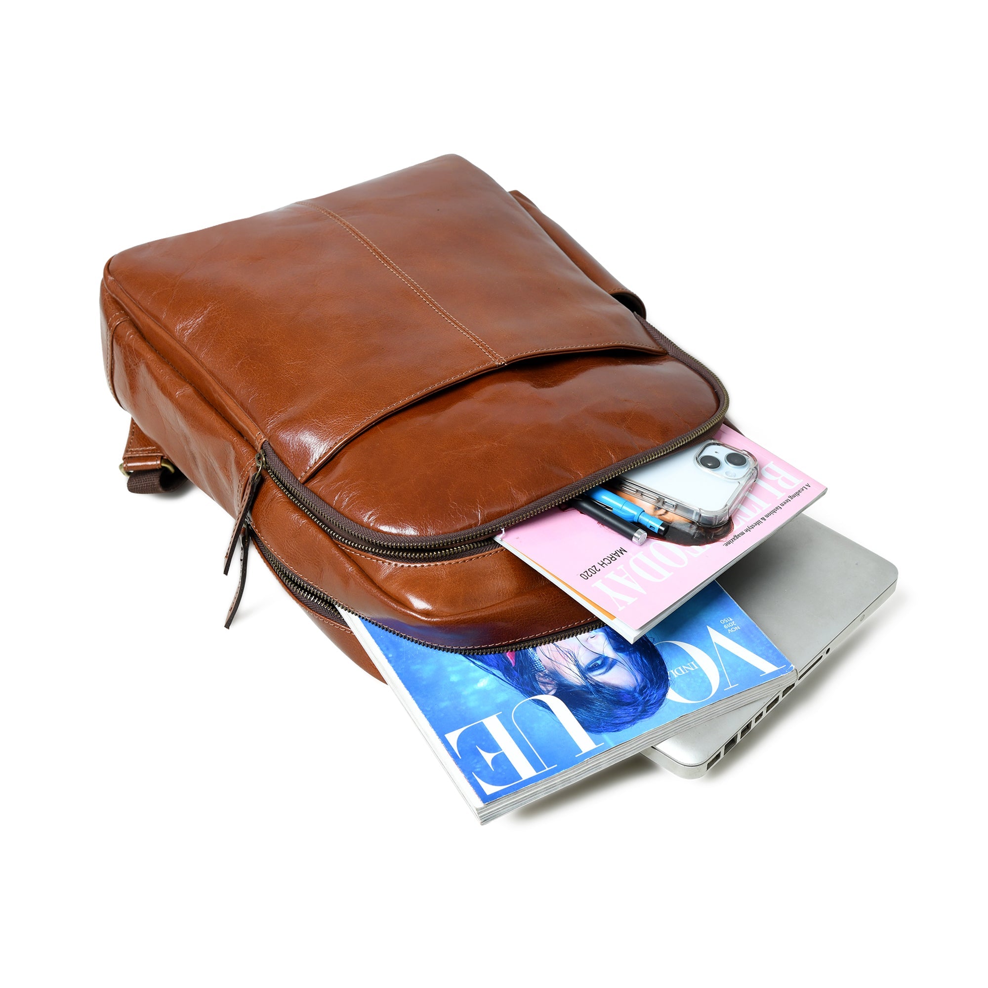 Luxury Italian Leather Backpack. Tan