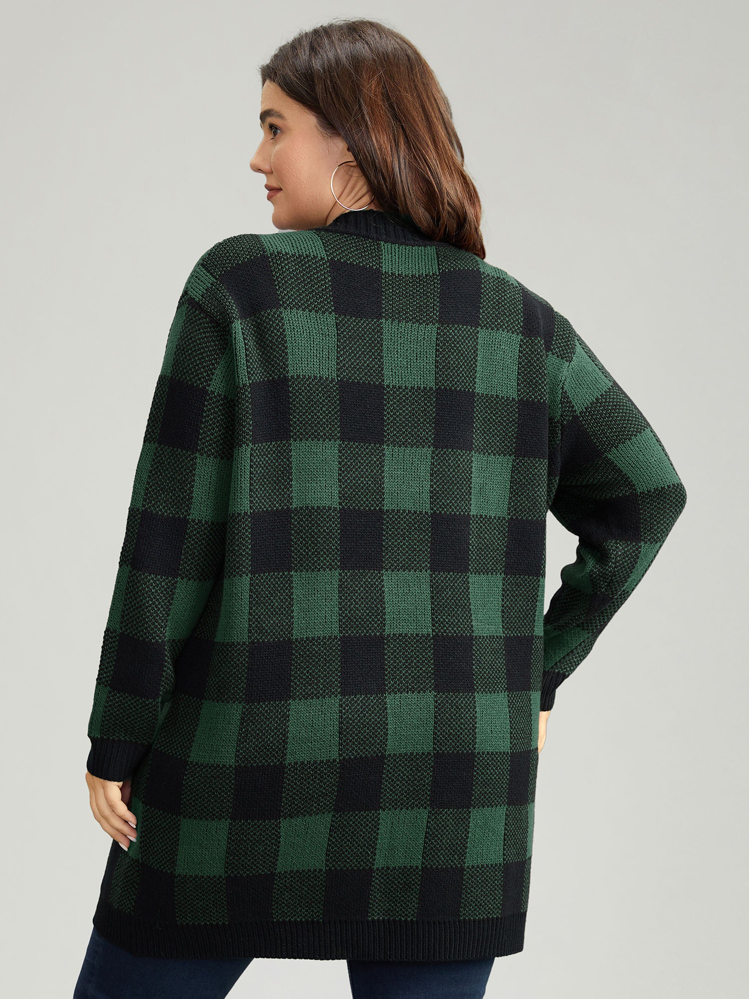 Plaid Patched Pocket Loose Cardigan