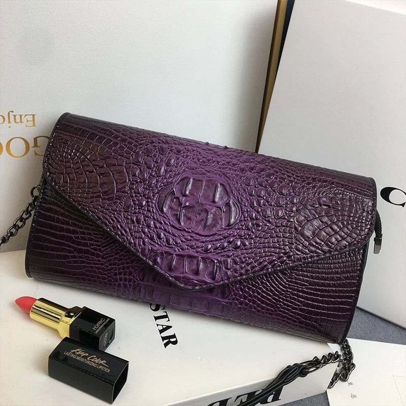 Red Brown Grey Pu Leather Crocodile Square Clutches