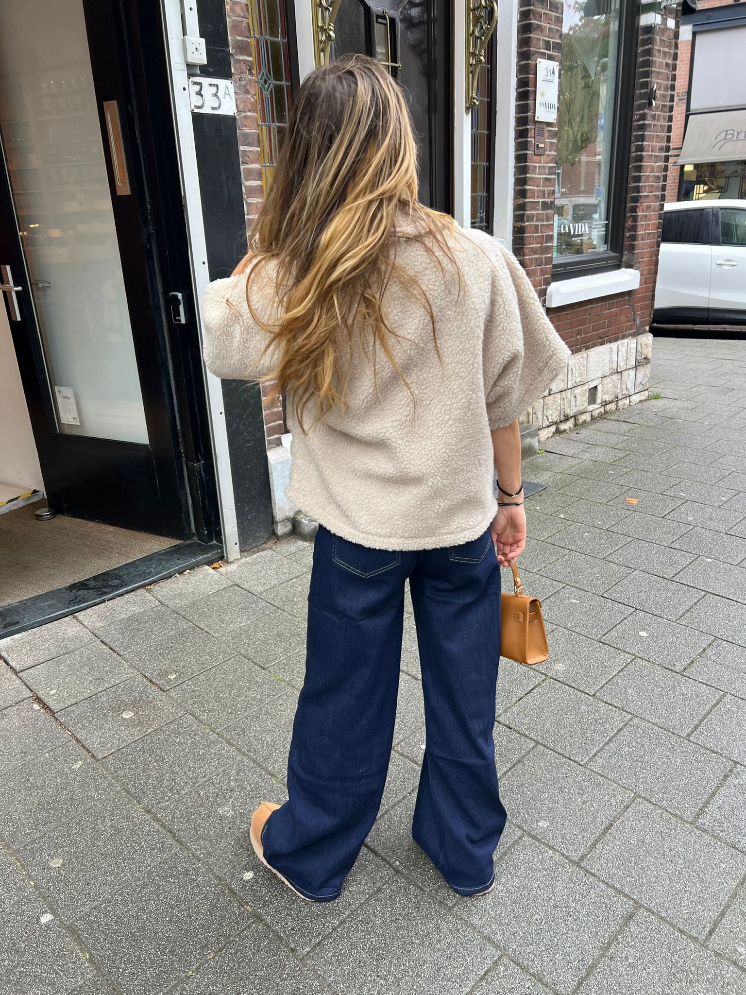 Teddy Poncho Jacket Beige