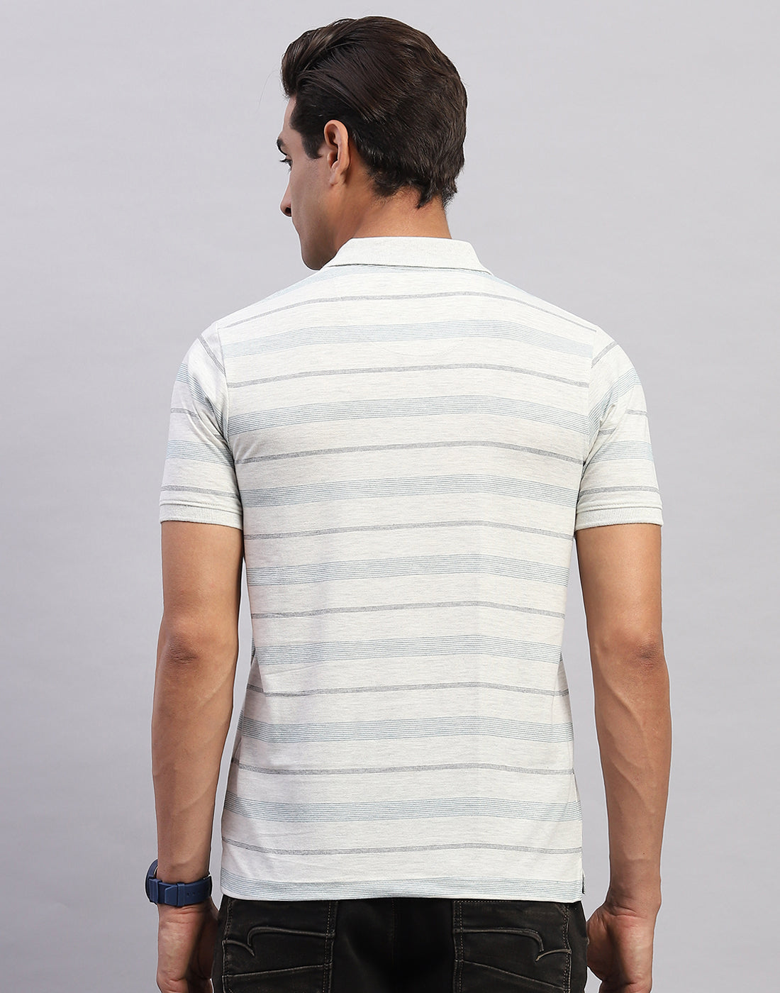 Men White Stripe Polo Collar Half Sleeve T-Shirt