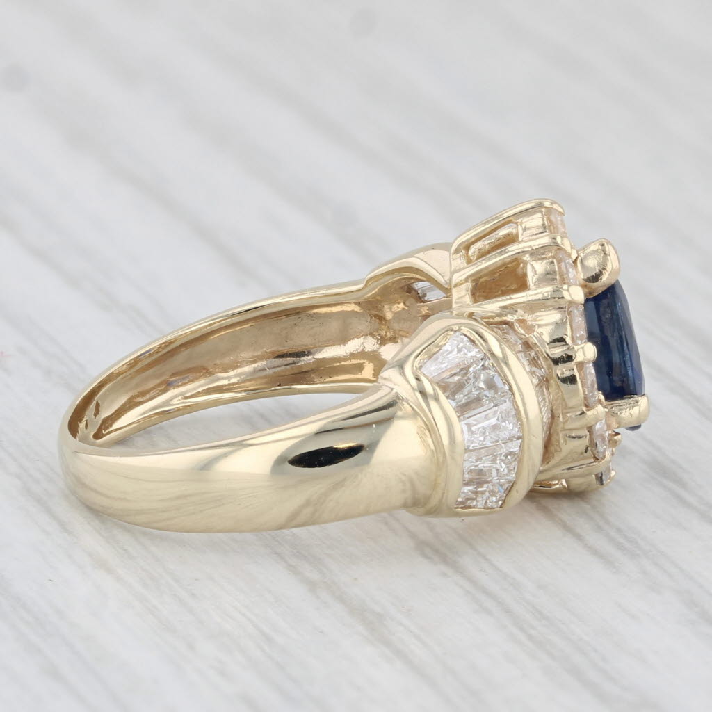 1.61ctw Blue Sapphire Diamond Halo Teardrop Ring 14k Yellow Gold Size 5