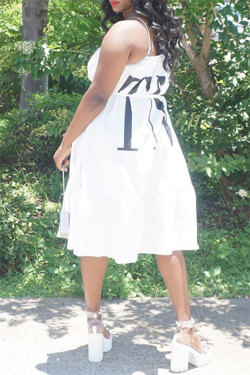 Casual Print Backless Spaghetti Strap Sleeveless Dresses
