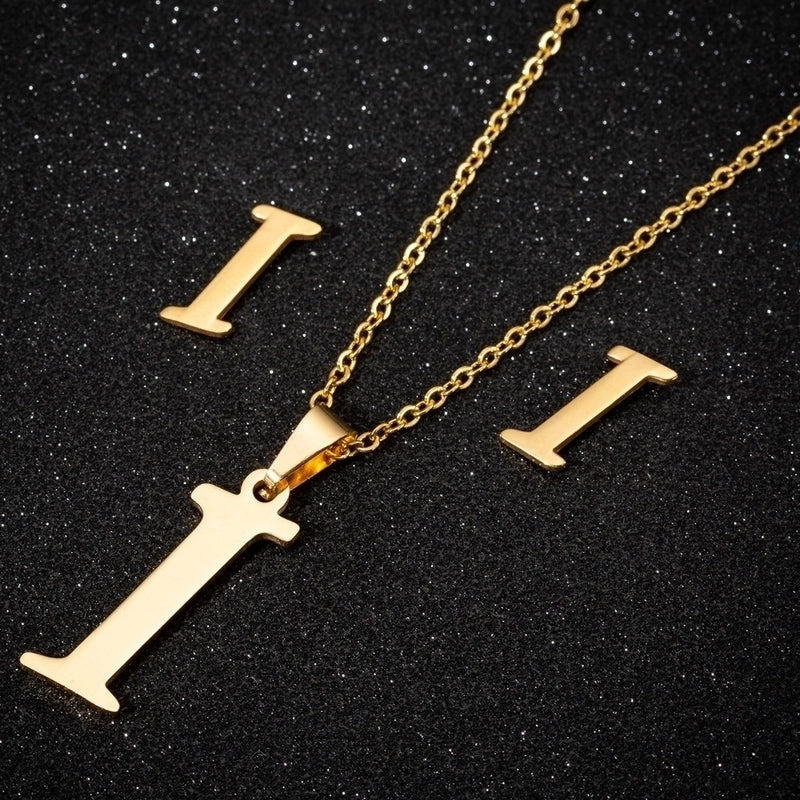 Women's Fashion Minimalist Letter Stainless Steel Pendant Necklace Ear Studs Plating Jewelry Sets