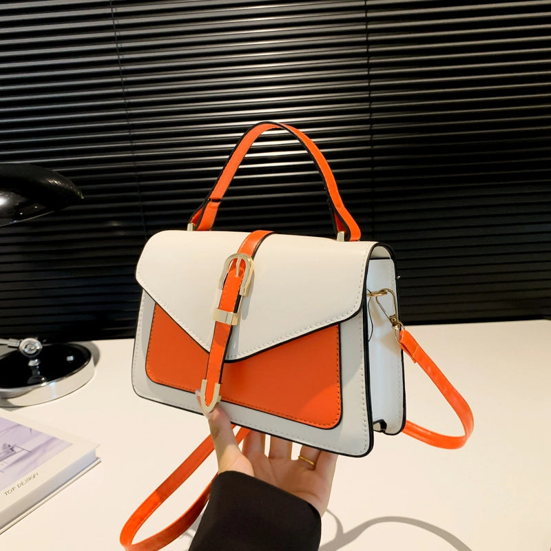 Women's Pu Leather Color Block Streetwear Square Flip Cover Shoulder Bag Handbag Crossbody Bag