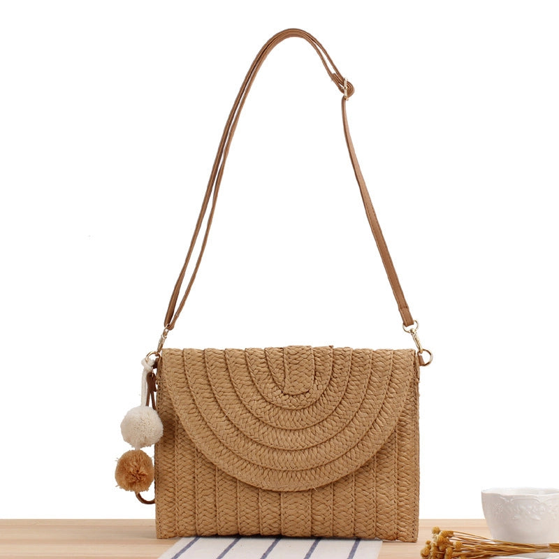 Women's Small All Seasons Straw Solid Color Vacation Square Magnetic Buckle Straw Bag