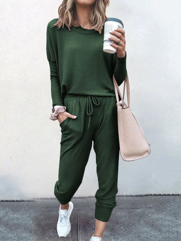 💥New Year sales💥Women's Sweatsuit 2 Piece Set Drawstring Pocket Loose Fit Minimalist Long Sleeve Soft Oversized Comfortable