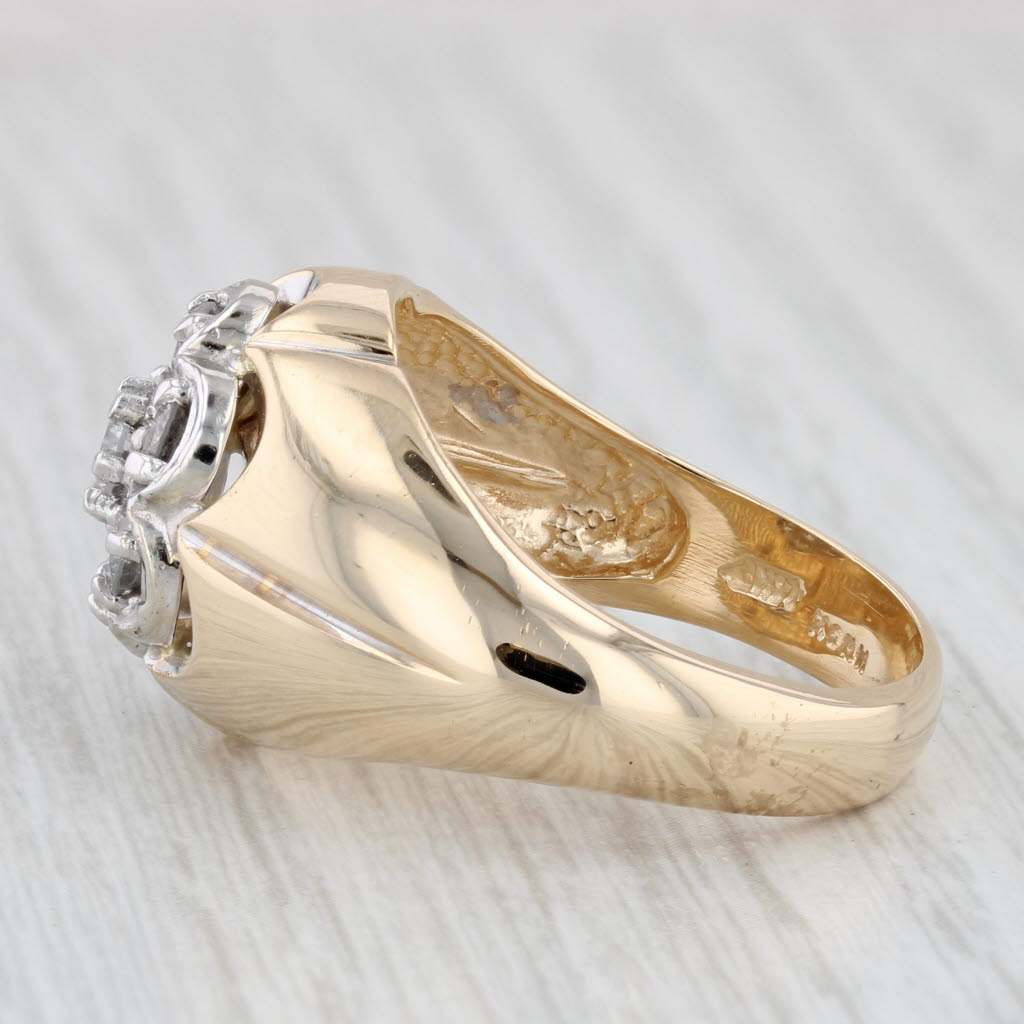 Vintage 0.80ctw Diamond Cluster Men's Belcher Setting Ring 14k Gold Size 9.75