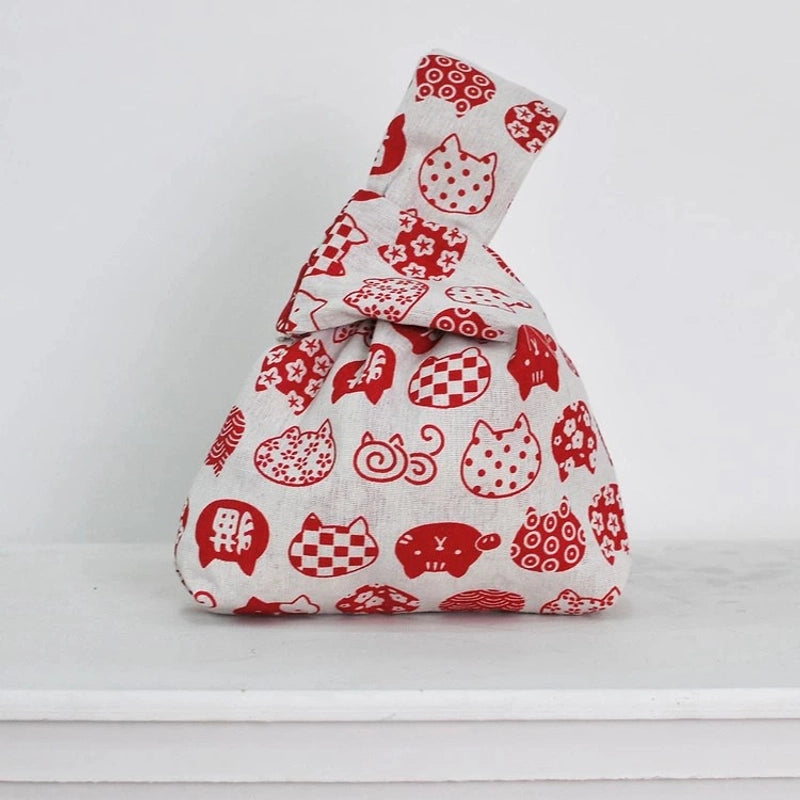 Women's Small Canvas Cartoon Bear Cat Vacation Open Handbag