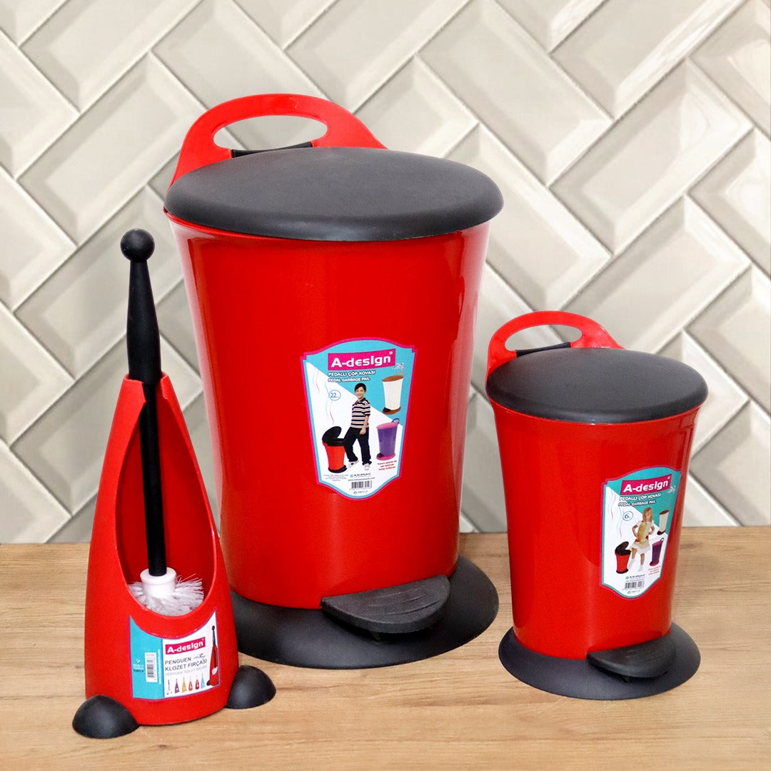 Red & Black Plastic Bathroom Set