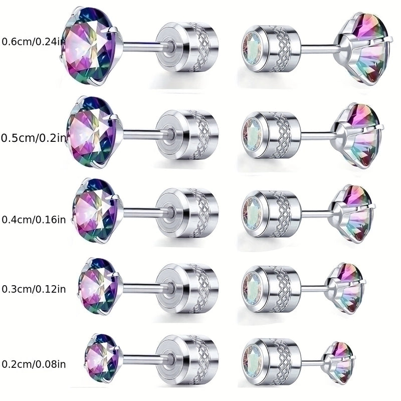 5 Pairs Minimalist Round Plating Inlay 304 Stainless Steel Zircon Gold Plated Ear Studs