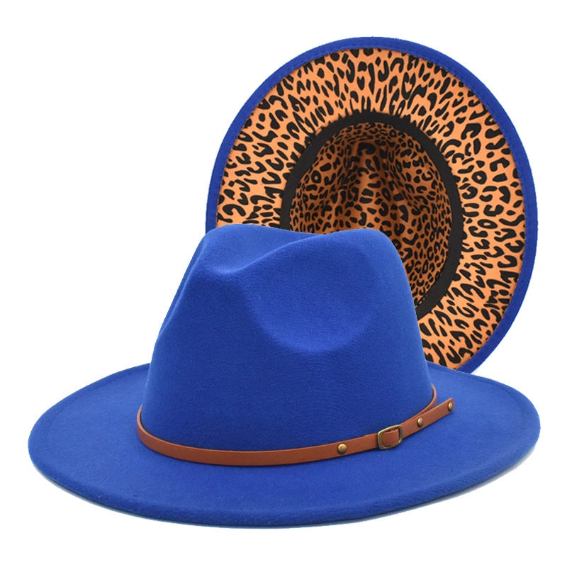 Hot Sale New Leopard Print Color Matching Top Hat Autumn And Winter Jazz Felt Hat Double-sided Personality Belt Top Hat Trend