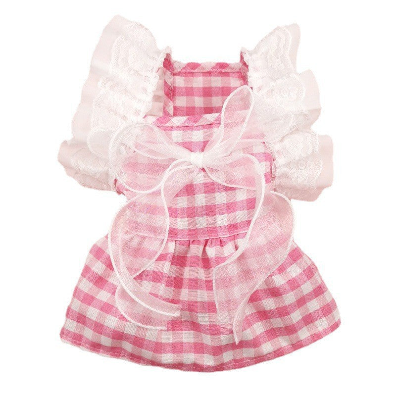 Plaid Lace Bow Dog Cat Dress