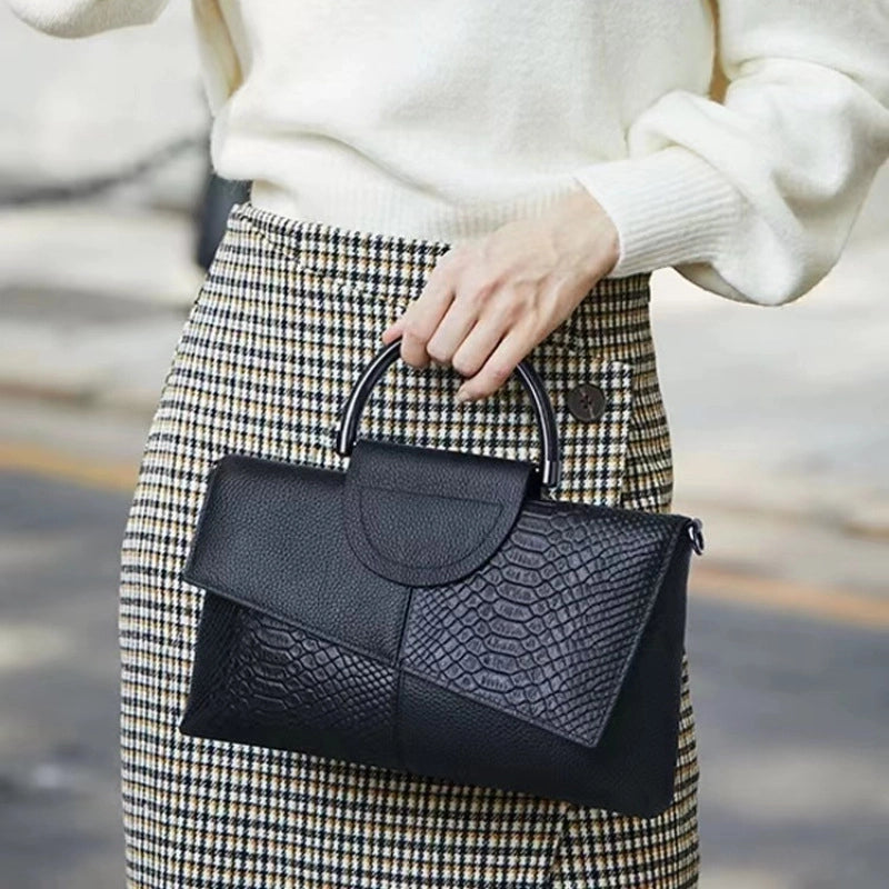 Women's Pu Leather Splicing Crocodile Vintage Style Square Magnetic Buckle Shoulder Bag Clutch Bag Handbag
