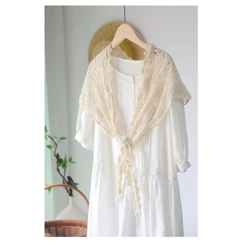 Cotton Handmade Crochet Triangle Scarf Spring And Summer Women's Solid Color Hollow-out Air-conditioning Room Neck Protecting Shawl Dual-purpose Scarf