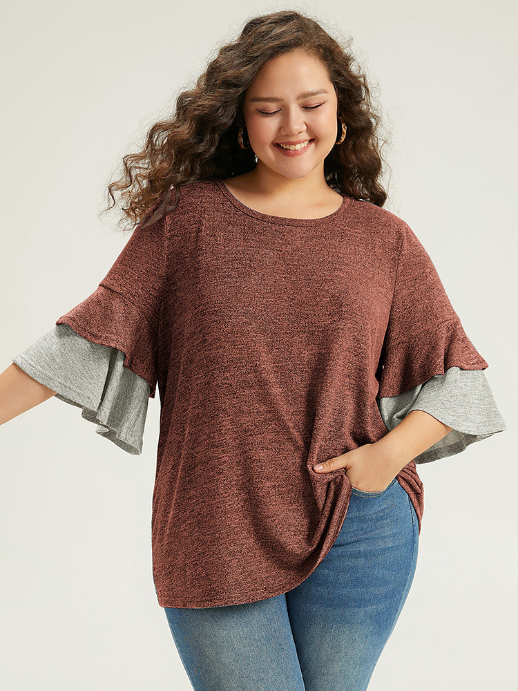 Contrast Layered Flutter Sleeve T-shirt
