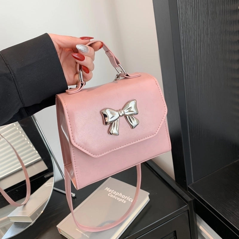Women's Medium Pu Leather Solid Color Bow Knot Vintage Style Preppy Style Flip Cover Crossbody Bag Fashion Backpack