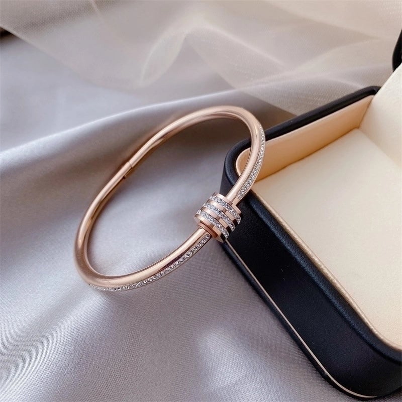Minimalist Letter Solid Color Copper Zircon Bangle In Bulk