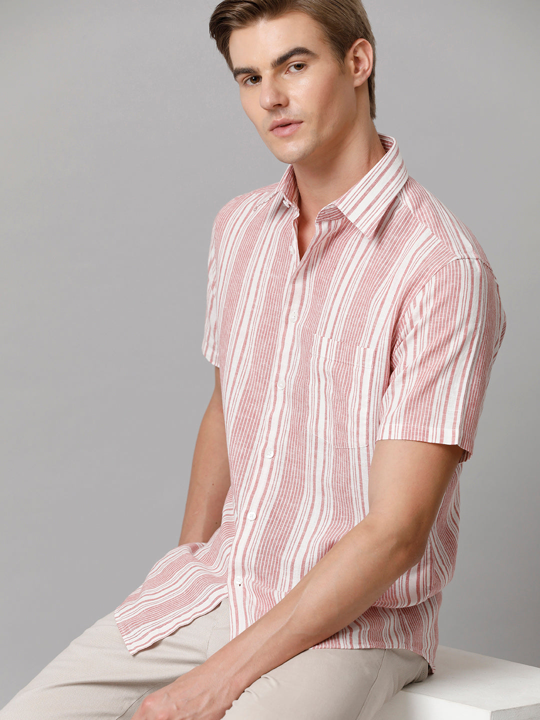 Men Striped Casual Pink Shirt (LUCIE)