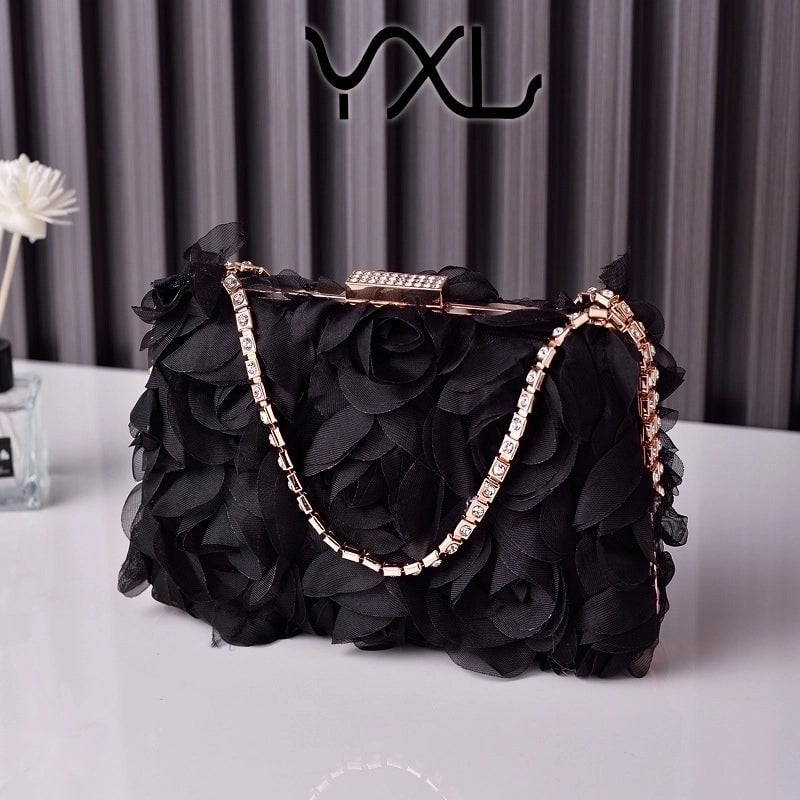 White Pink Black Polyester Solid Color Flower Square Evening Bags