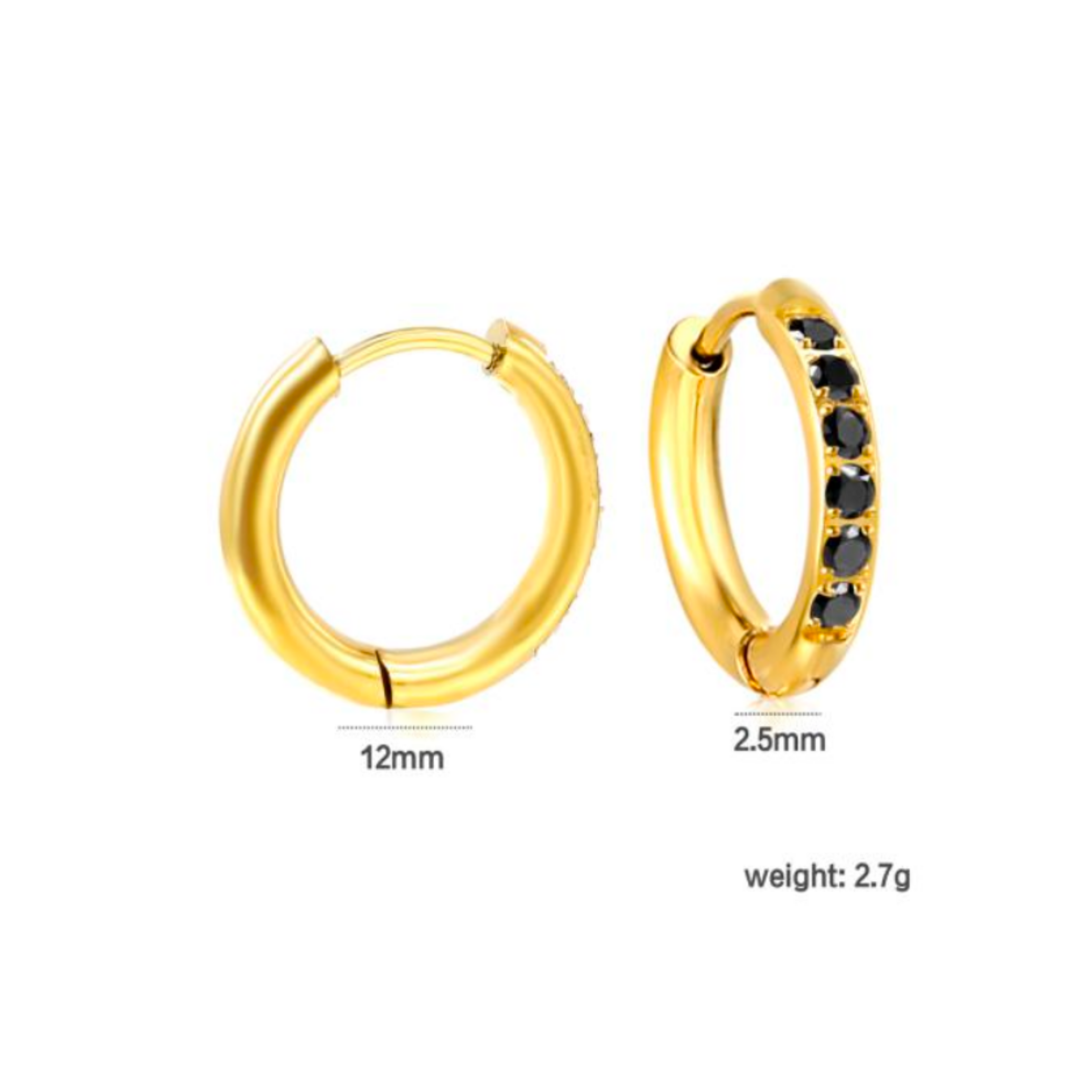12mm classic diamond style hoops - Gold
