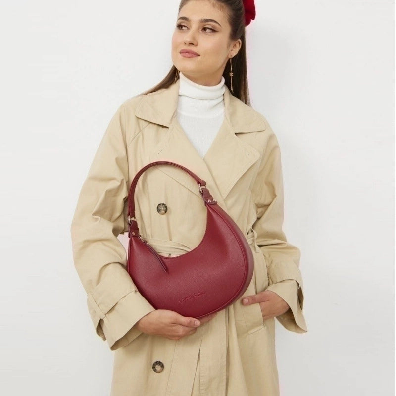 Women's Small Pu Leather Solid Color Classic Style Zipper Saddle Bag