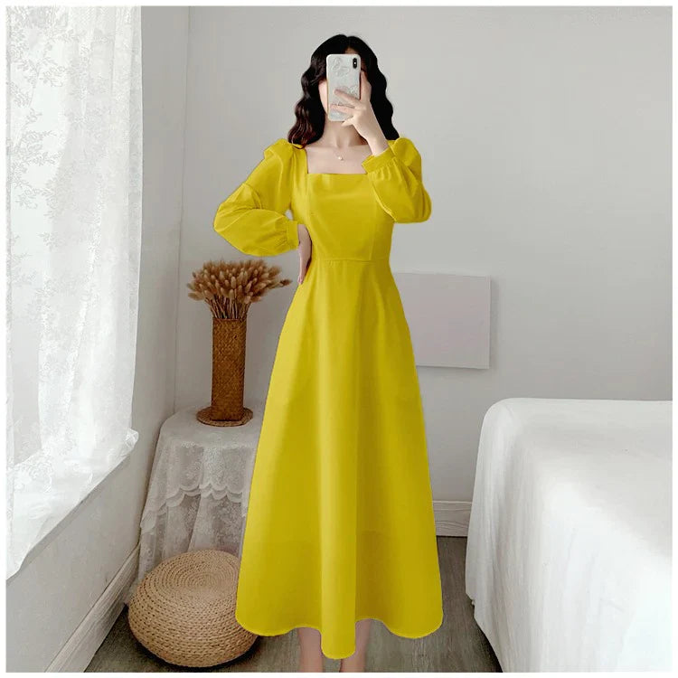 Mustard Luxury Square Neck Midi Dress (Clearance sale