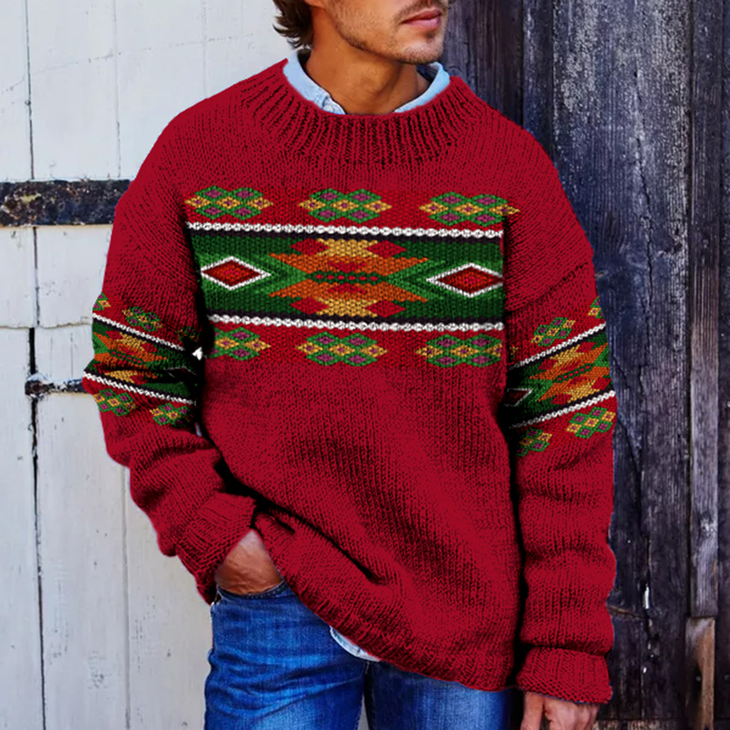 Christmas Ethnic Jacquard Iceland Crew Neck Sweater