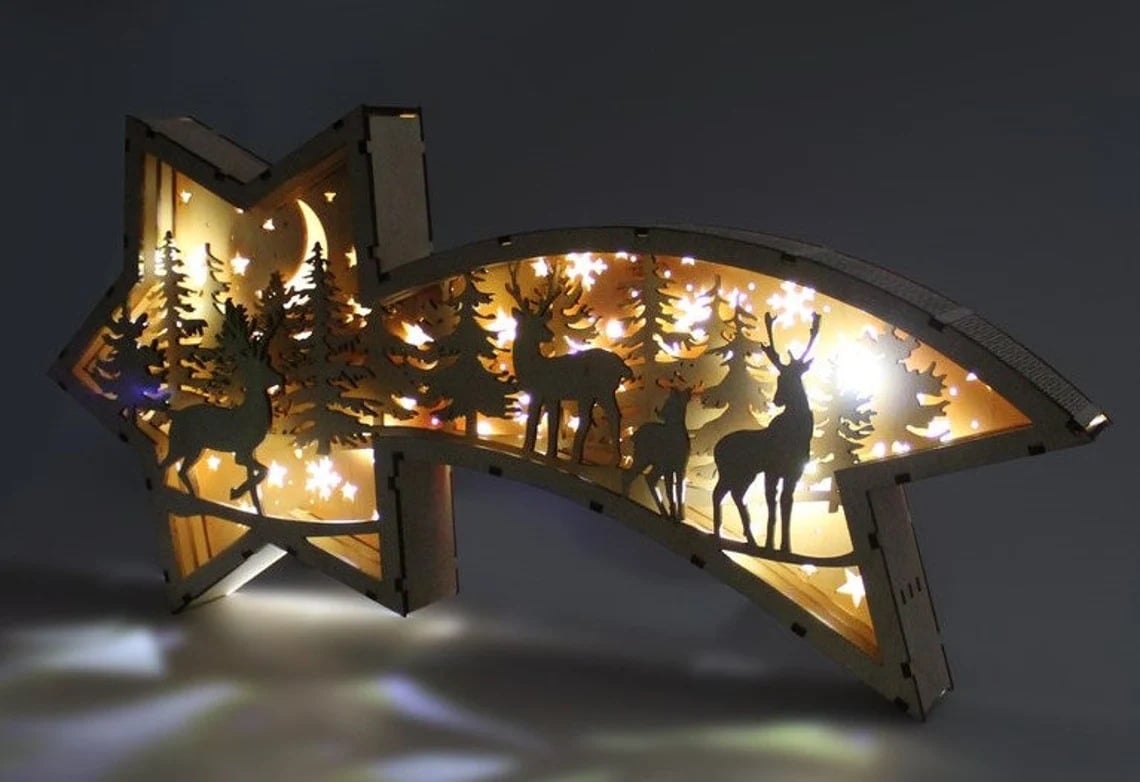 LED Wooden Christmas Ornaments Nativity Scene Star Shaped Desk Lamp??