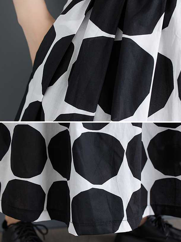 Loose Short Sleeves Buttoned Polka-Dot Lapel Blouse Tops Skirts Bottoms Two Pieces Set