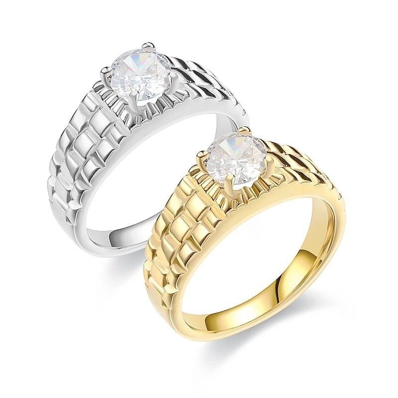 Retro Round Titanium Steel Zircon 18K Gold Plated Inlay Rings