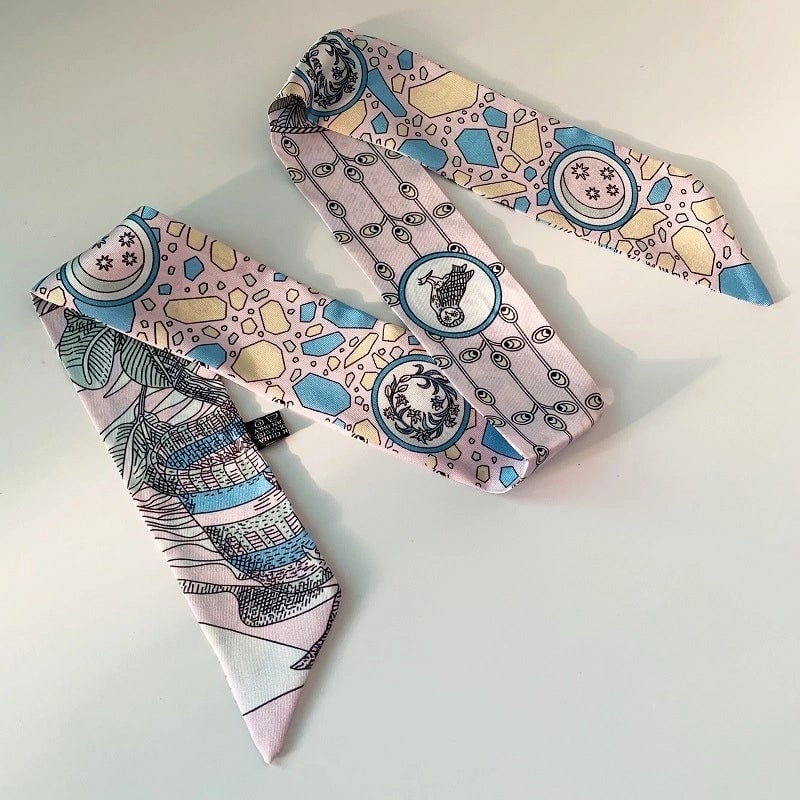 Women's Minimalist Classic Style Color Block Satin Printing Silk Scarf