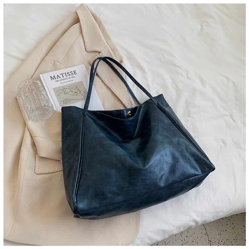 Women's Large Pu Leather Solid Color Streetwear Square Magnetic Buckle Shoulder Bag