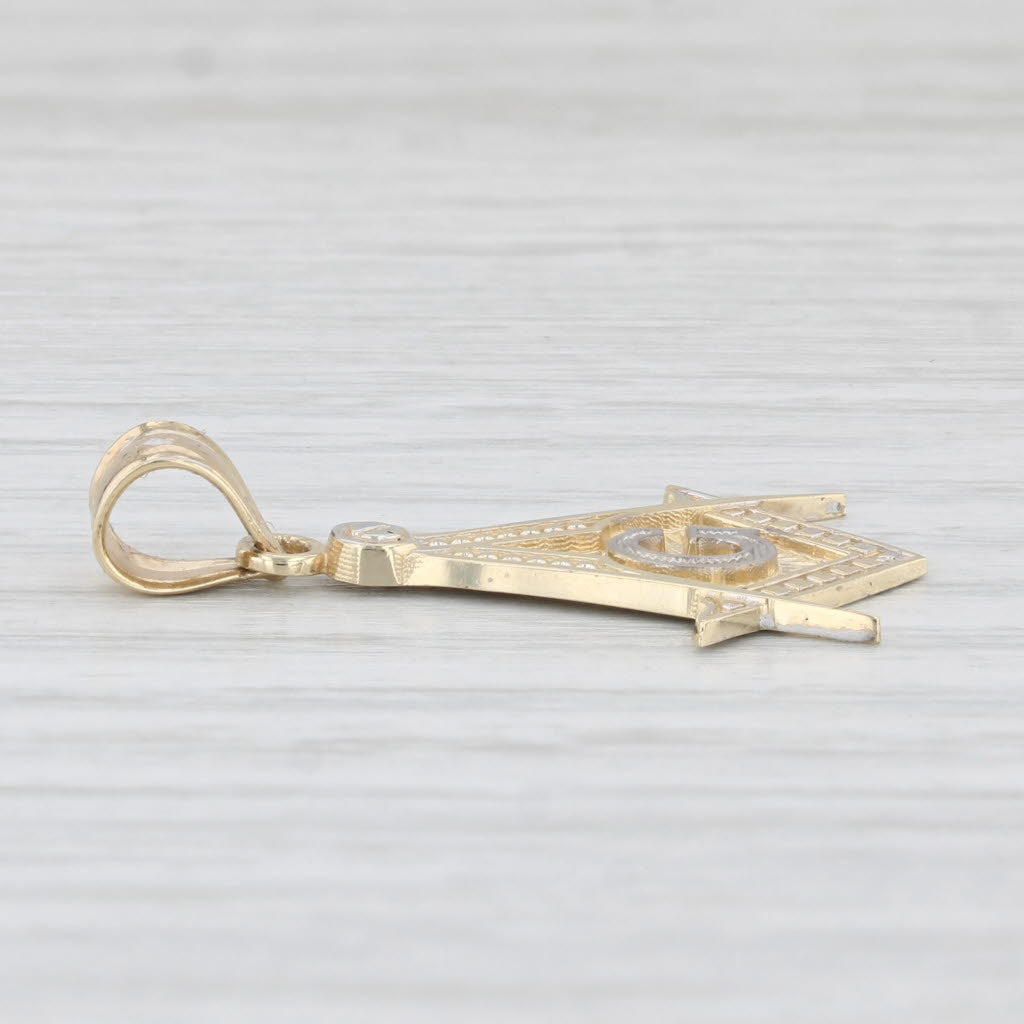 Masonic Blue Lodge Pendant 14k Yellow Gold Square Compass