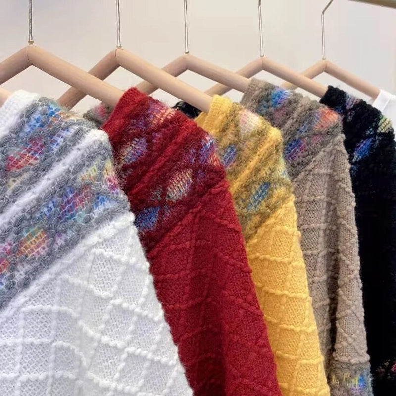 Rainbow Plaid Ethnic Style Cashmere-like Tassel Knitted Shawl For Women New Versatile Travel Warm Pullover Cape Manufacturer