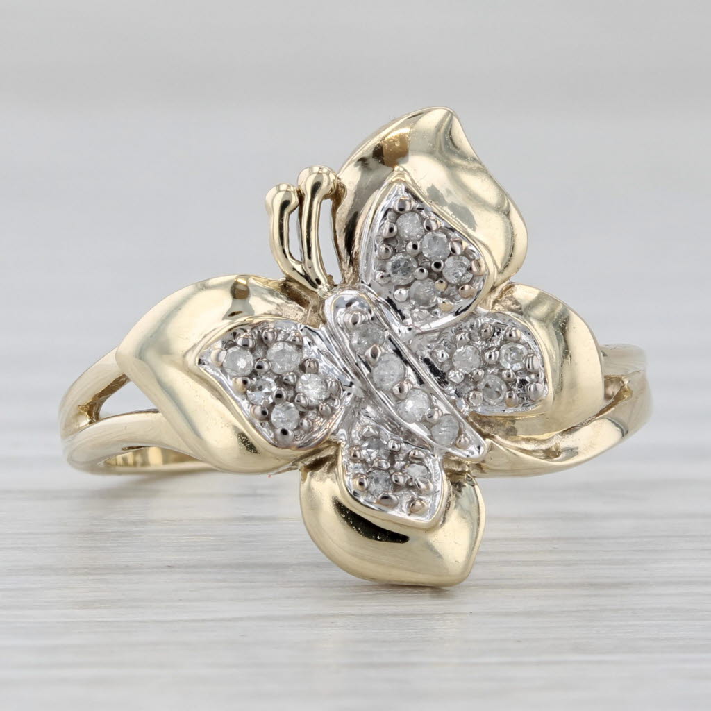 Diamond Cluster Butterfly Ring 10k Yellow Gold Size 7.5