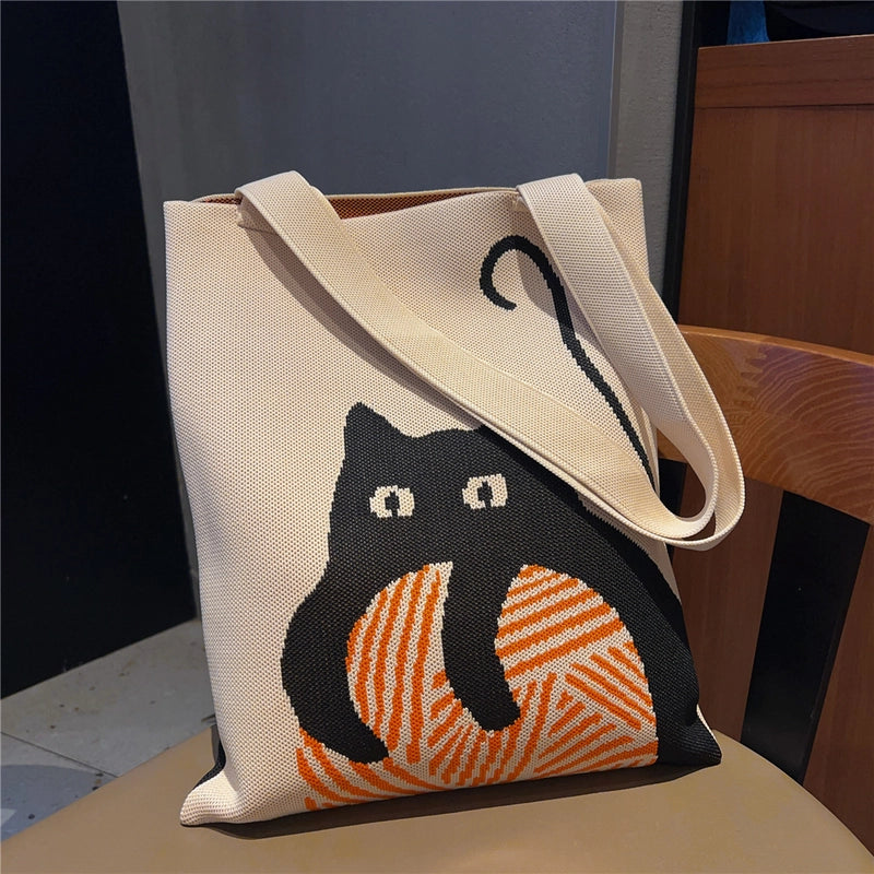 Women's Medium Knit Animal Flower Cute Open Shoulder Bag