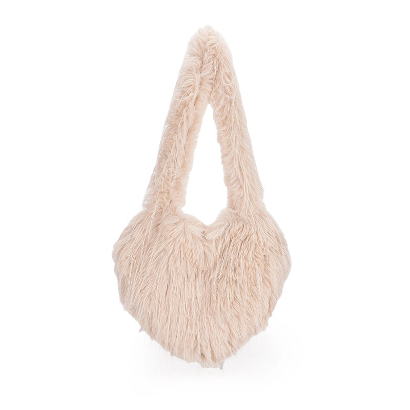 Women's Plush Heart Shape Solid Color Basic Classic Style Heart-shaped Magnetic Buckle Shoulder Bag