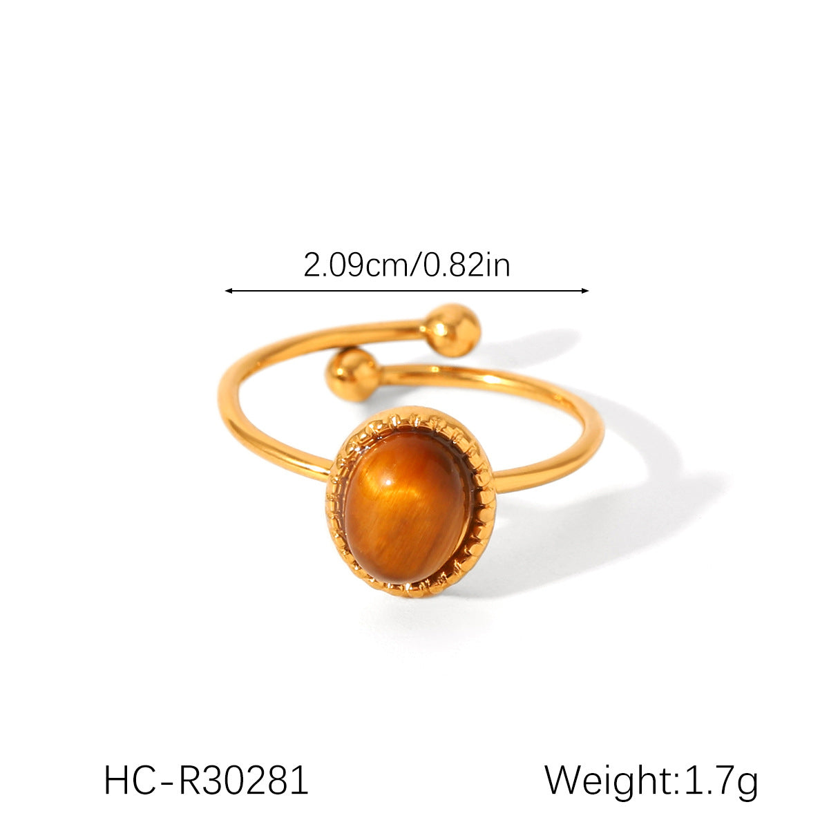 French Retro Stainless Steel Inlaid Natural Tiger Eye Stone Ring Female All-Match Geometric Titanium Steel Ring