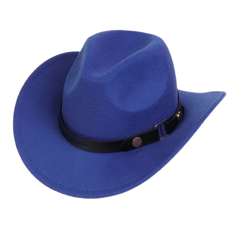 Tibetan Western Denim Top Hat Spring And Autumn New Jazz Hat Big Brim Five-pointed Star Belt Accessories Felt Hat For Men And Women