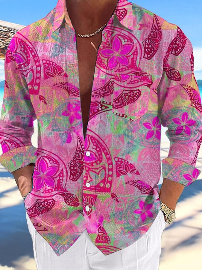 Men's Casual Hawaiian Turtle Print Lapel Shirt