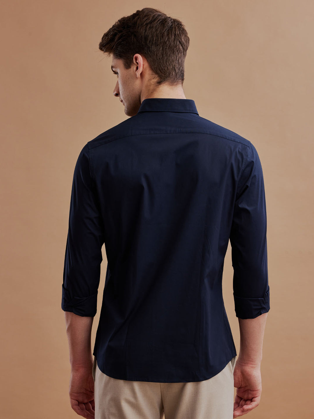 Mens Regular Fit Solid Navy Blue Casual Satin Shirt (PABLO)