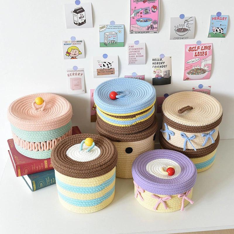 Cute Color Matching Color Contrast Pattern Cotton Thread Storage Basket