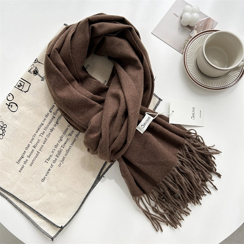 Women's Elegant Minimalist Solid Color Imitation Cashmere Tassel Scarf
