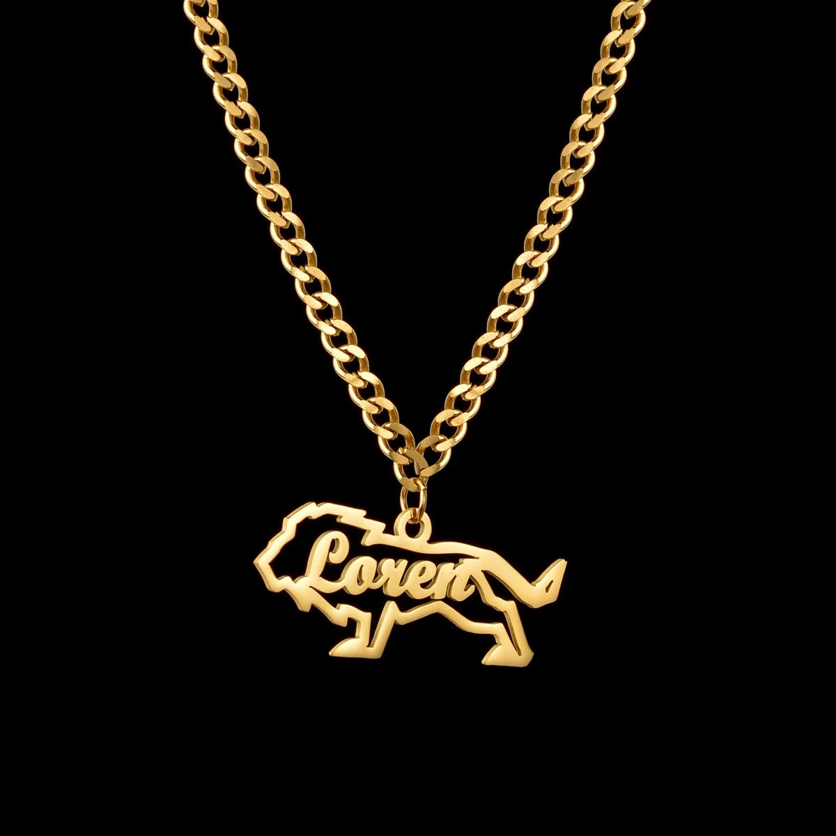 Custom Animal Outline Pendant Necklace With Name Design